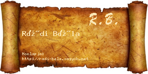 Rádi Béla névjegykártya